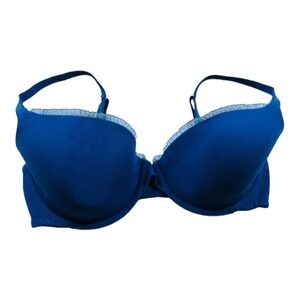 Victoria's Secret Cotton Lingerie Womens Padded Wired Bra Adjustable Straps Blue